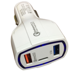 Cargador Para Auto BK-350 Carga Rápida 2 Entradas USB 3.0A y 3.5A, 1 Entrada tipo C Blanco
