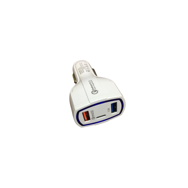 Cargador Para Auto BK-350 Carga Rápida 2 Entradas USB 3.0A y 3.5A, 1 Entrada tipo C Blanco