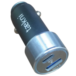 Cargador Para Auto Carga Rápida 1 Entrada USB 3.0A y 1 Entrada tipo C Gris