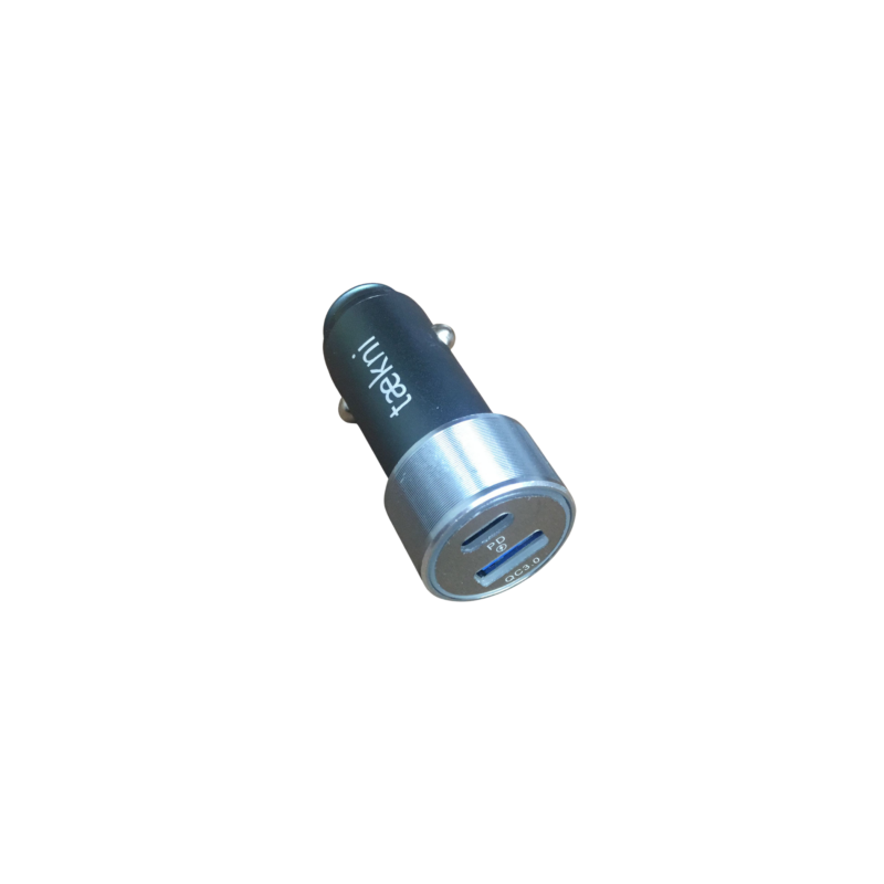 Cargador Para Auto Carga Rápida 1 Entrada USB 3.0A y 1 Entrada tipo C Gris