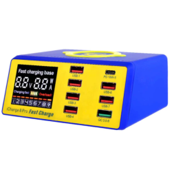 ICHARGE 8 Pro Mechanic Cargador USB 8 Puertos, Carga Inalámbrica Con Pantalla Digital, Entrada Tipo C
