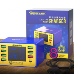 ICHARGE 8M Mechanic Cargador USB Con 8 Puertos Con Pantalla Digital, Entrada Tipo C