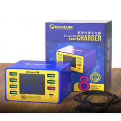 ICHARGE 8M Mechanic Cargador USB Con 8 Puertos Con Pantalla Digital, Entrada Tipo C