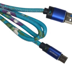 Cable Carga Rápida USB-Tipo C Con Diseño Floreado Celeste 1M