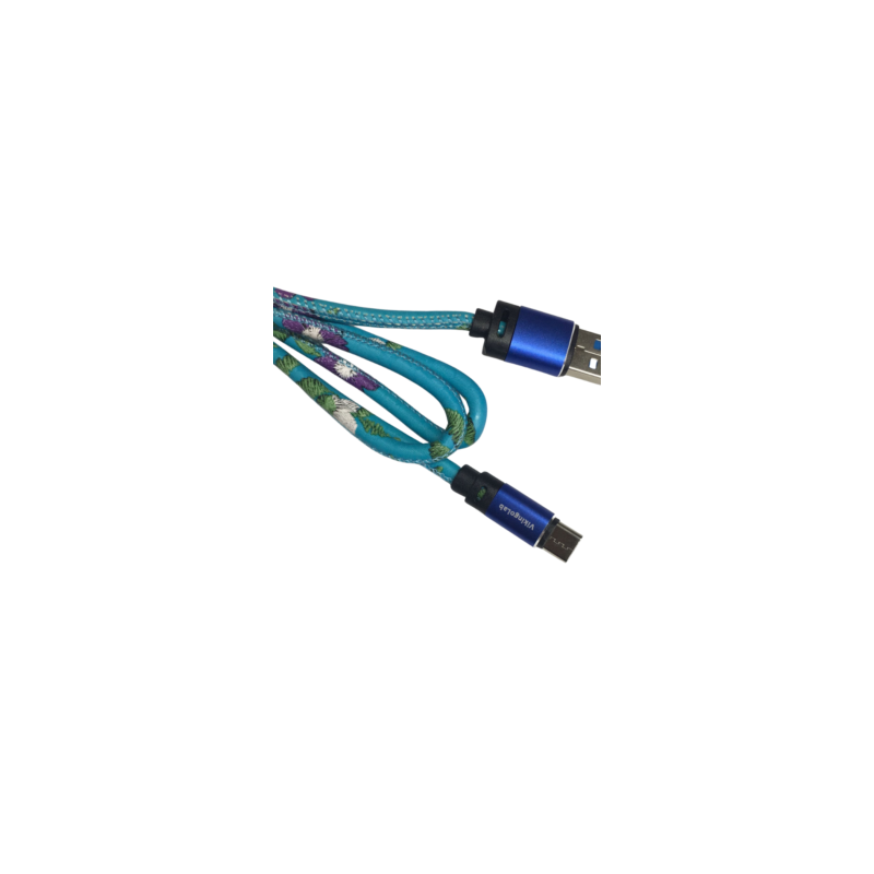 Cable Carga Rápida USB-Tipo C Con Diseño Floreado Celeste 1M